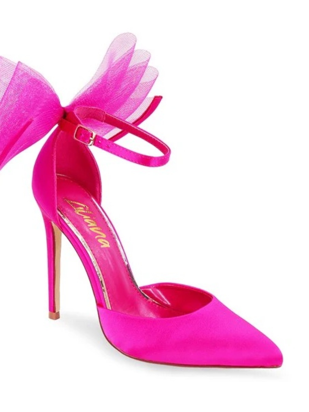 Fuchsia Pointed-Toe Stiletto with Ankle Strap and Bow -